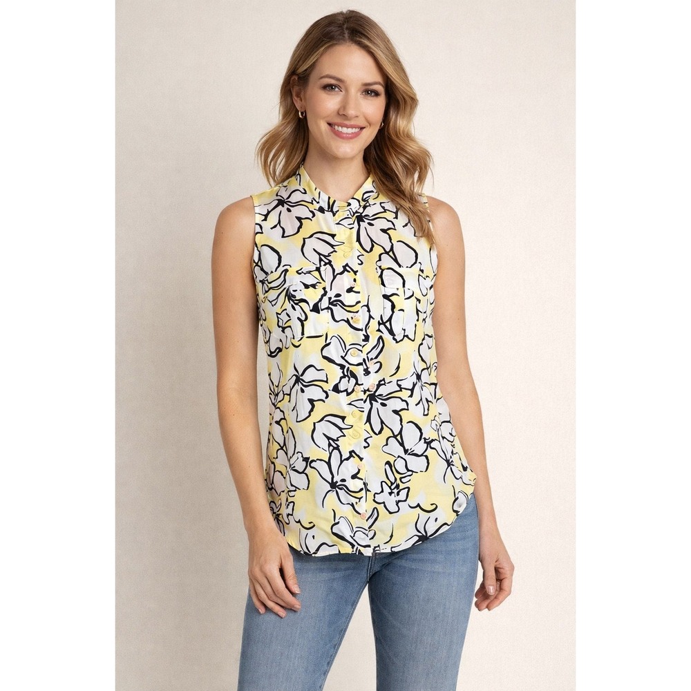 Banana Republic Sleeveless Floral Button Front‎ Blouse Women's Medium Yellow Top